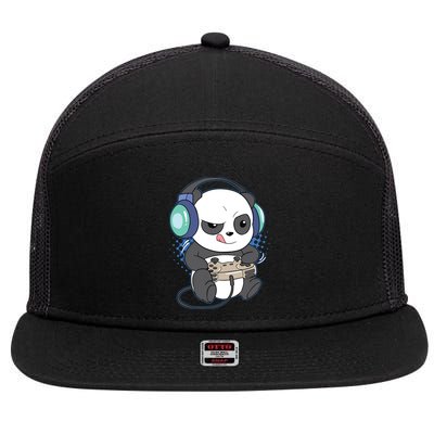 Cute Gaming Panda Video Game Computer Player Videogame PC 7 Panel Mesh Trucker Snapback Hat
