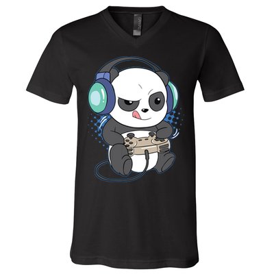 Cute Gaming Panda Video Game Computer Player Videogame PC V-Neck T-Shirt