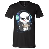 Cute Gaming Panda Video Game Computer Player Videogame PC V-Neck T-Shirt