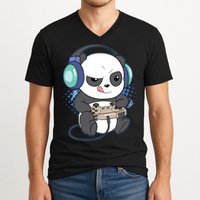 Cute Gaming Panda Video Game Computer Player Videogame PC V-Neck T-Shirt