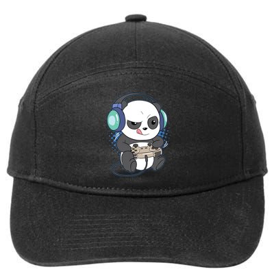 Cute Gaming Panda Video Game Computer Player Videogame PC 7-Panel Snapback Hat