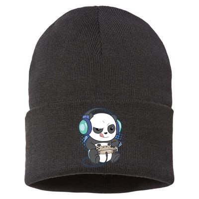 Cute Gaming Panda Video Game Computer Player Videogame PC Sustainable Knit Beanie