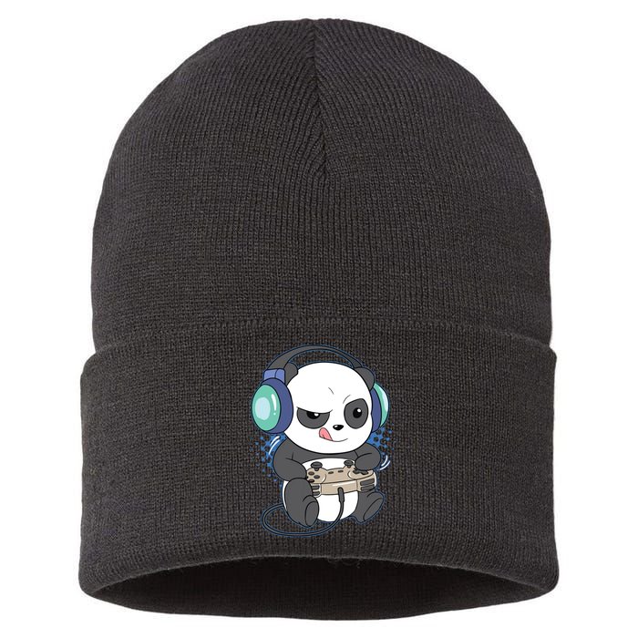 Cute Gaming Panda Video Game Computer Player Videogame PC Sustainable Knit Beanie