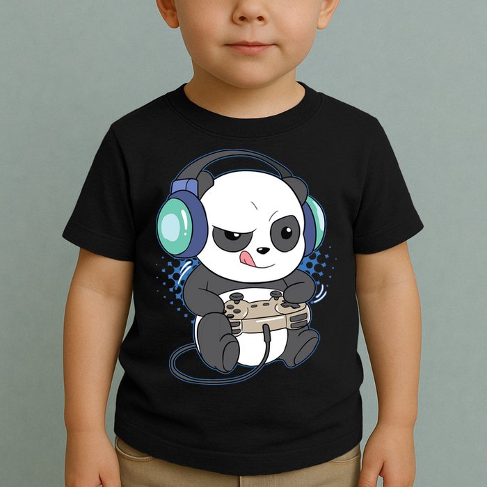 Cute Gaming Panda Video Game Computer Player Videogame PC Toddler T-Shirt