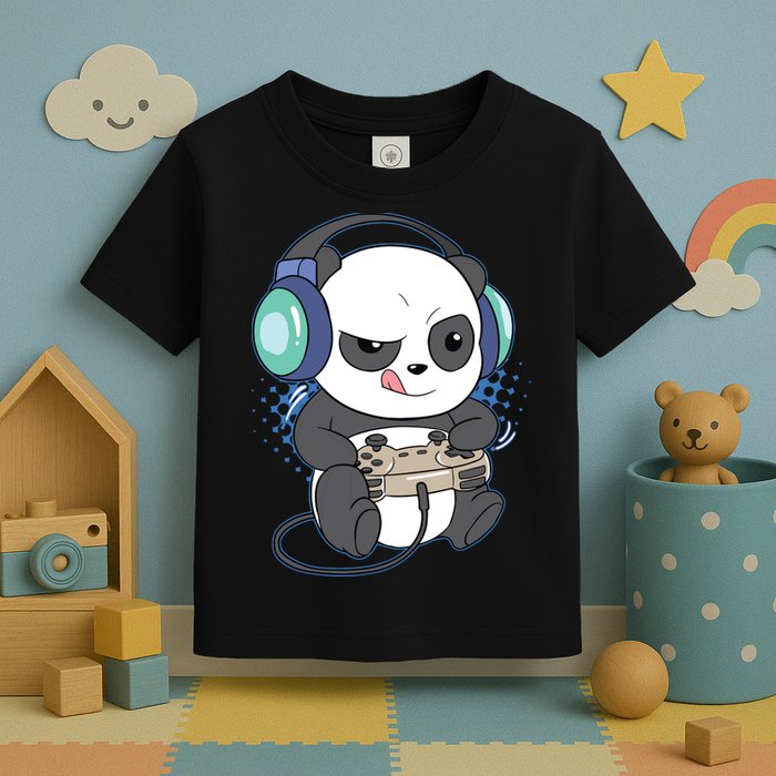 Cute Gaming Panda Video Game Computer Player Videogame PC Toddler T-Shirt