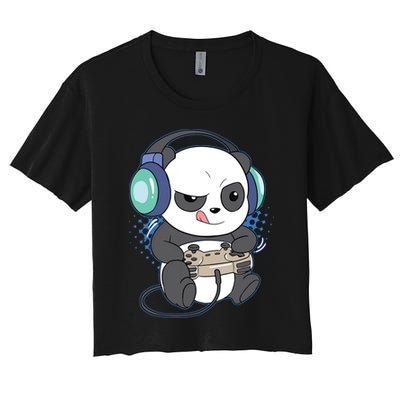 Cute Gaming Panda Video Game Computer Player Videogame PC Crop Top