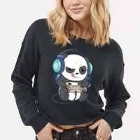 Cute Gaming Panda Video Game Computer Player Videogame PC Cropped Pullover Crew