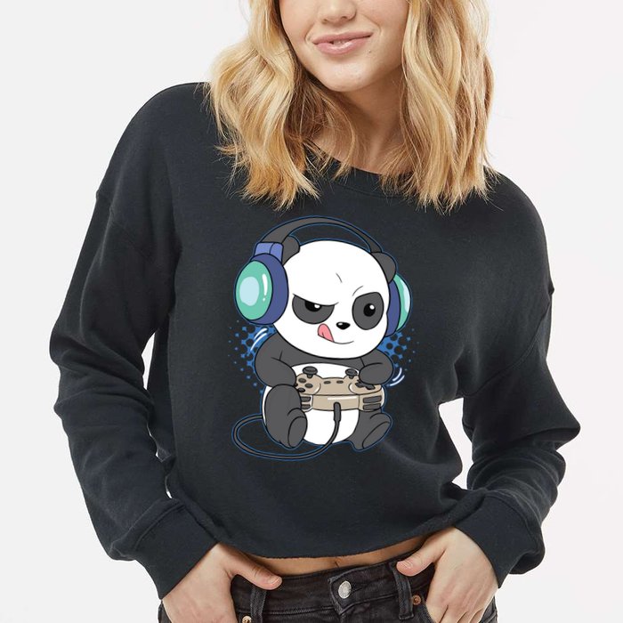 Cute Gaming Panda Video Game Computer Player Videogame PC Cropped Pullover Crew
