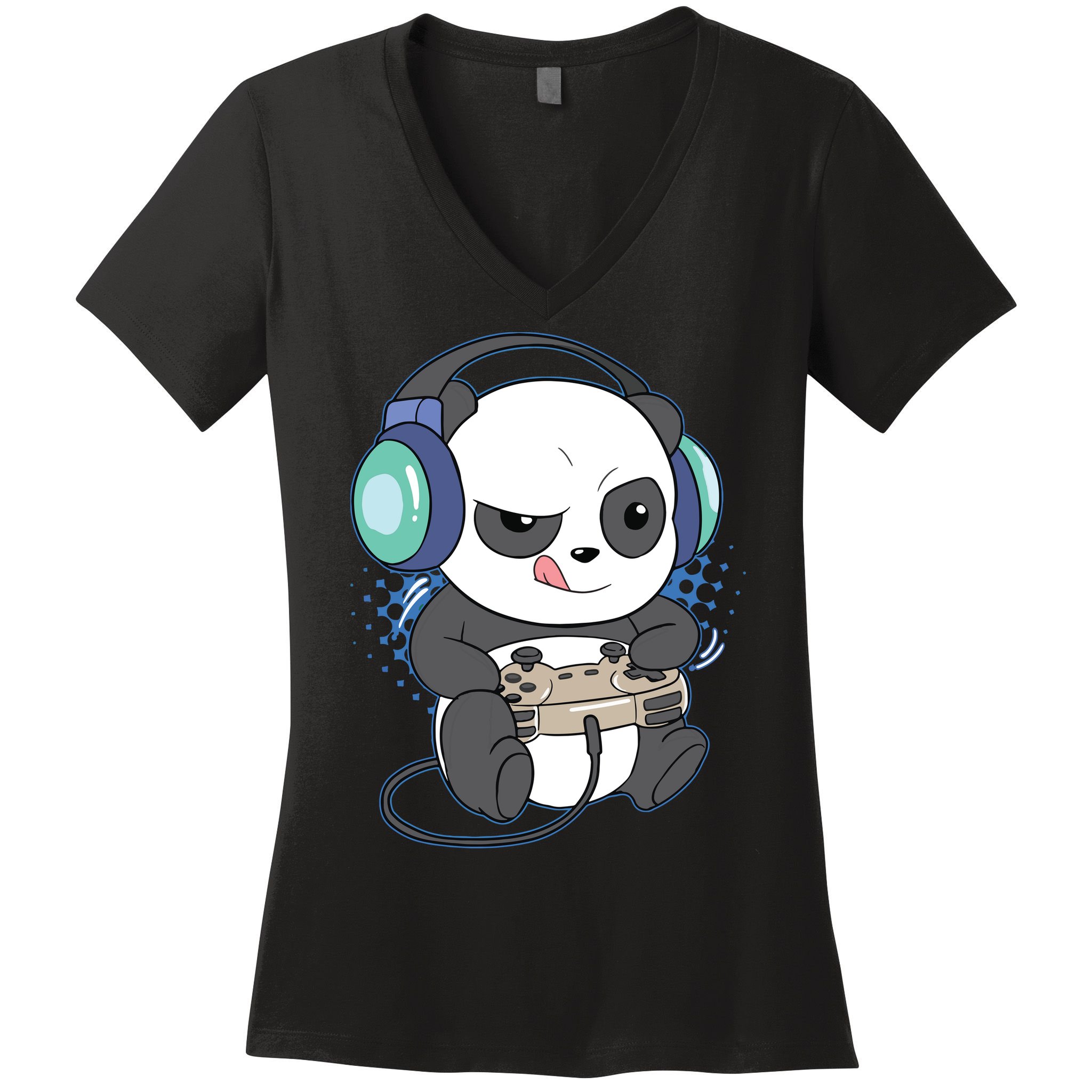 Cute Gaming Panda Video Game Computer Player Videogame PC Women's V-Neck T-Shirt