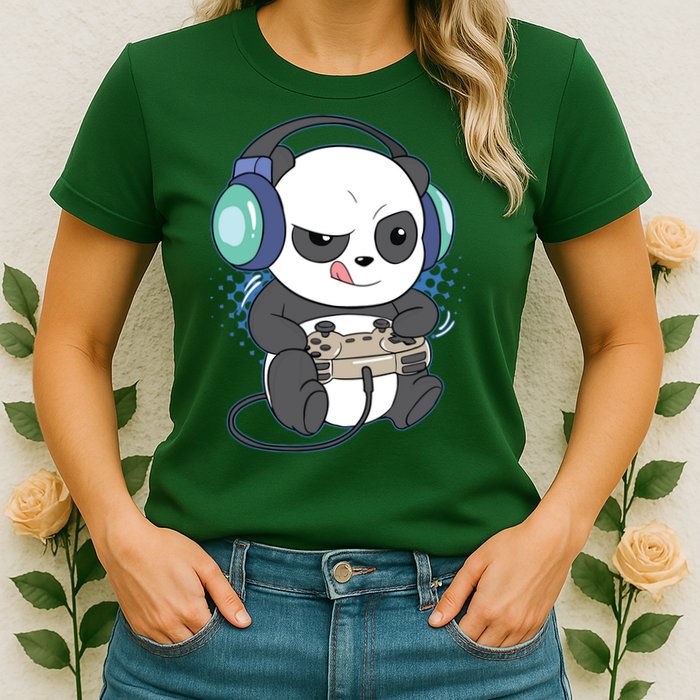 Cute Gaming Panda Video Game Computer Player Videogame PC Womens T-Shirt