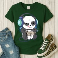 Cute Gaming Panda Video Game Computer Player Videogame PC Womens T-Shirt