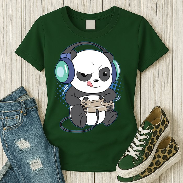Cute Gaming Panda Video Game Computer Player Videogame PC Womens T-Shirt