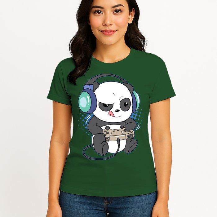 Cute Gaming Panda Video Game Computer Player Videogame PC Womens T-Shirt