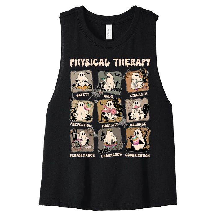 Cute Ghost Physical Therapy PT Physical Therapist Halloween Women's Racerback Cropped Tank