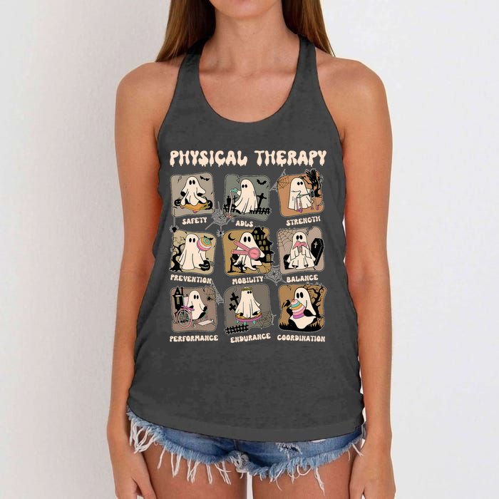 Cute Ghost Physical Therapy PT Physical Therapist Halloween Women's Knotted Racerback Tank