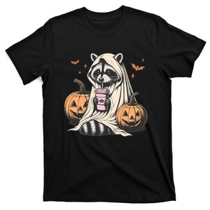 Cute Ghost Pumpkin Halloween Raccoon Costume Raccoon Lovers T-Shirt