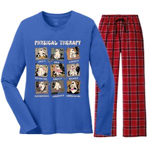 Cute Ghost Physical Therapy Pt Physical Therapist Halloween Women's Long Sleeve Flannel Pajama Set 