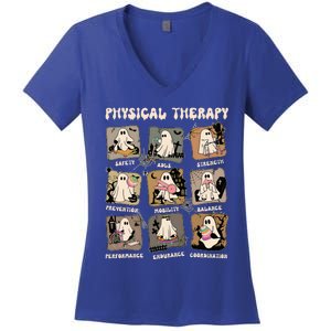 Cute Ghost Physical Therapy Pt Physical Therapist Halloween Women's V-Neck T-Shirt