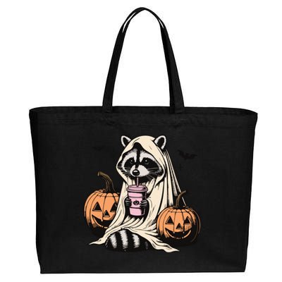 Cute Ghost Pumpkin Halloween Raccoon Costume Raccoon Lovers Cotton Canvas Jumbo Tote