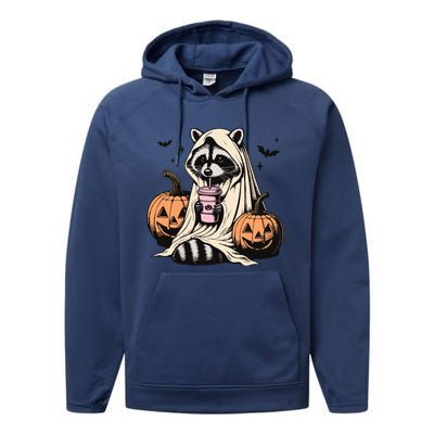 Cute Ghost Pumpkin Halloween Raccoon Costume Raccoon Lovers Performance Fleece Hoodie