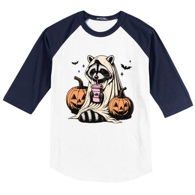 Cute Ghost Pumpkin Halloween Raccoon Costume Raccoon Lovers Baseball Sleeve Shirt