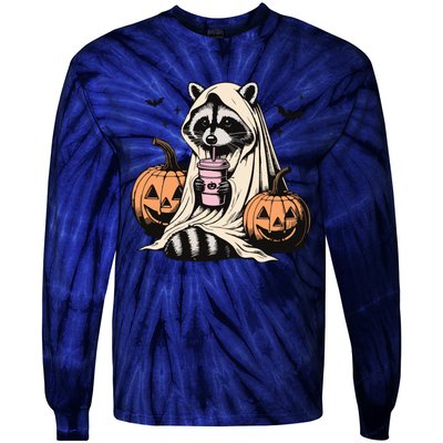 Cute Ghost Pumpkin Halloween Raccoon Costume Raccoon Lovers Tie-Dye Long Sleeve Shirt