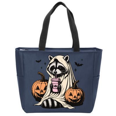 Cute Ghost Pumpkin Halloween Raccoon Costume Raccoon Lovers Zip Tote Bag