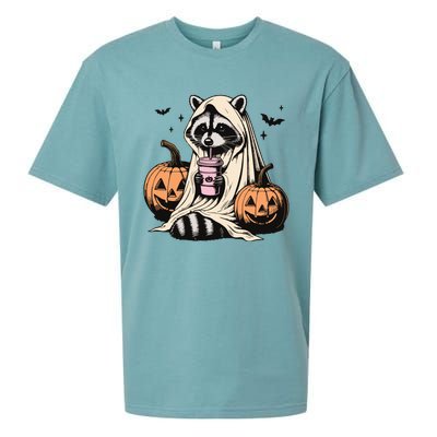 Cute Ghost Pumpkin Halloween Raccoon Costume Raccoon Lovers Sueded Cloud Jersey T-Shirt