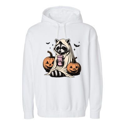 Cute Ghost Pumpkin Halloween Raccoon Costume Raccoon Lovers Garment-Dyed Fleece Hoodie