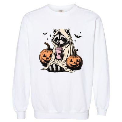 Cute Ghost Pumpkin Halloween Raccoon Costume Raccoon Lovers Garment-Dyed Sweatshirt