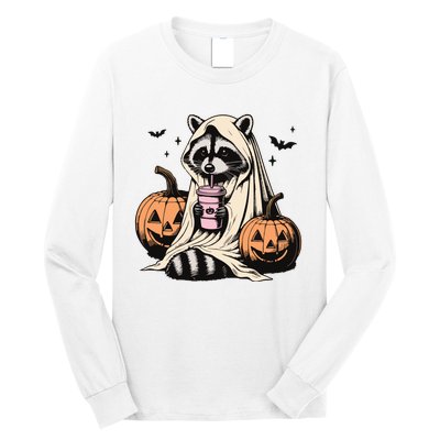 Cute Ghost Pumpkin Halloween Raccoon Costume Raccoon Lovers Long Sleeve Shirt