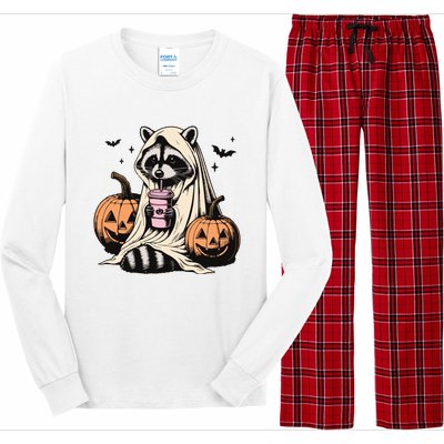 Cute Ghost Pumpkin Halloween Raccoon Costume Raccoon Lovers Long Sleeve Pajama Set