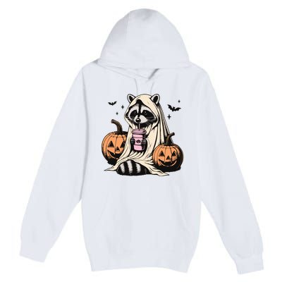 Cute Ghost Pumpkin Halloween Raccoon Costume Raccoon Lovers Premium Pullover Hoodie