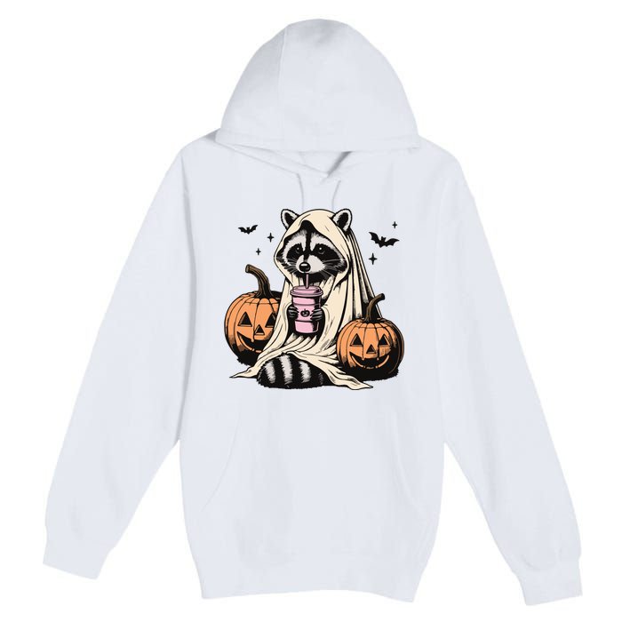 Cute Ghost Pumpkin Halloween Raccoon Costume Raccoon Lovers Premium Pullover Hoodie