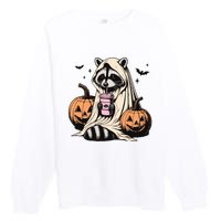 Cute Ghost Pumpkin Halloween Raccoon Costume Raccoon Lovers Premium Crewneck Sweatshirt