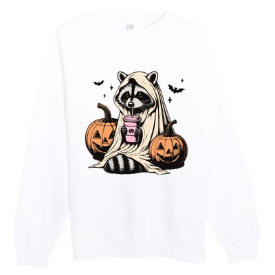 Cute Ghost Pumpkin Halloween Raccoon Costume Raccoon Lovers Premium Crewneck Sweatshirt