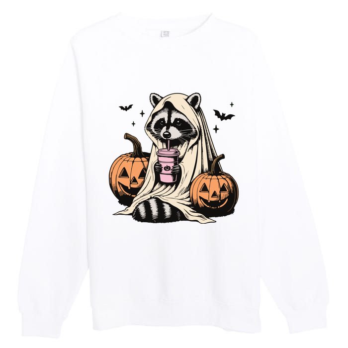 Cute Ghost Pumpkin Halloween Raccoon Costume Raccoon Lovers Premium Crewneck Sweatshirt