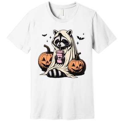 Cute Ghost Pumpkin Halloween Raccoon Costume Raccoon Lovers Premium T-Shirt