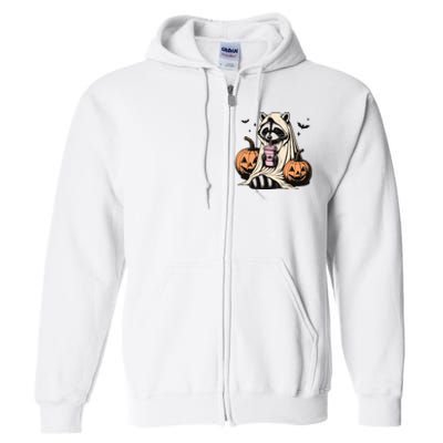 Cute Ghost Pumpkin Halloween Raccoon Costume Raccoon Lovers Full Zip Hoodie