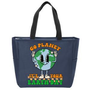 Cute Go Planet Its Your Earth Day Peace Groovy Zip Tote Bag