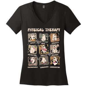 Cute Ghost Physical Therapy PT Physical Therapist Halloween Women's V-Neck T-Shirt