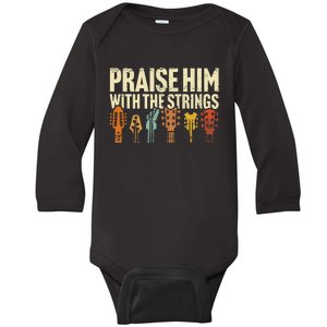 Christian Guitar Praise Him With Strings Worship Music Team Baby Long Sleeve Bodysuit