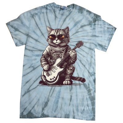 Cool Guitar Playing Cat with Glasses Band Rock Guitar Tie-Dye T-Shirt