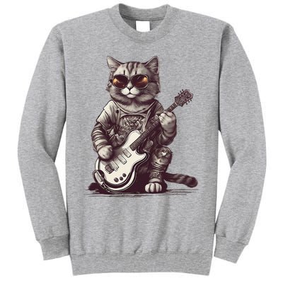 Cool Guitar Playing Cat with Glasses Band Rock Guitar Tall Sweatshirt