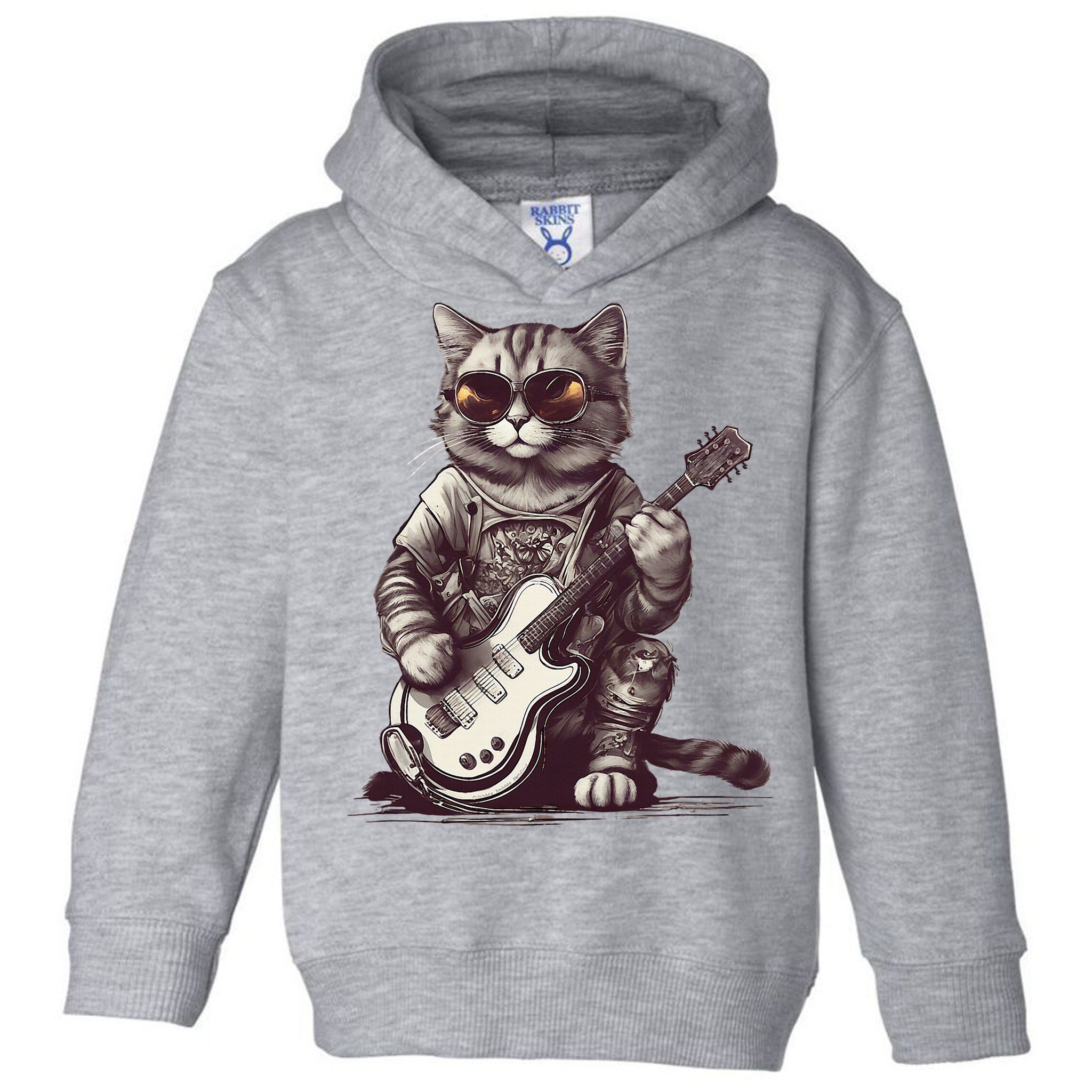 Cool Guitar Playing Cat with Glasses Band Rock Guitar Toddler Hoodie
