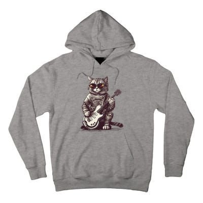 Cool Guitar Playing Cat with Glasses Band Rock Guitar Tall Hoodie