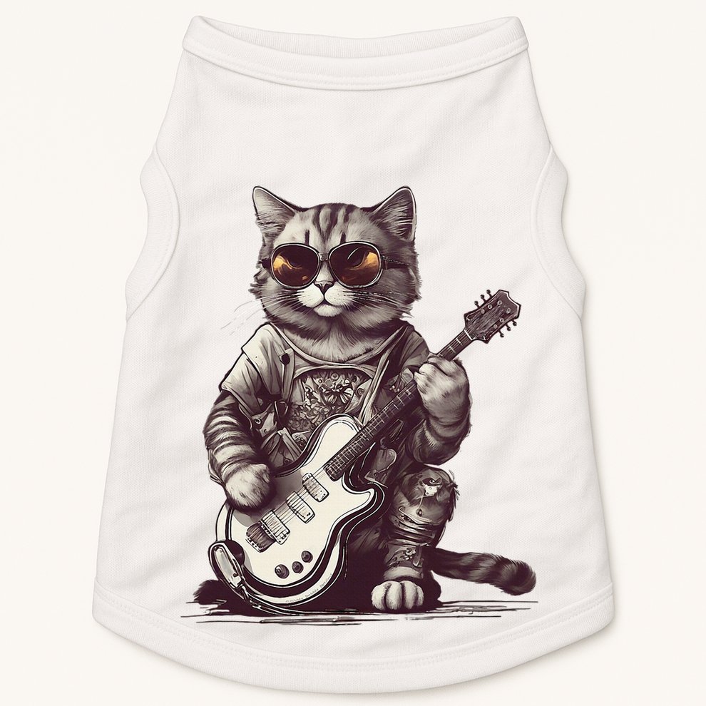 Cool Guitar Playing Cat with Glasses Band Rock Guitar Doggie Tank