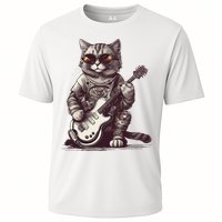 Cool Guitar Playing Cat with Glasses Band Rock Guitar Cooling Performance Crew T-Shirt