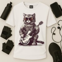 Cool Guitar Playing Cat with Glasses Band Rock Guitar Cooling Performance Crew T-Shirt