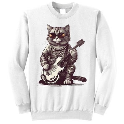 Cool Guitar Playing Cat with Glasses Band Rock Guitar Sweatshirt